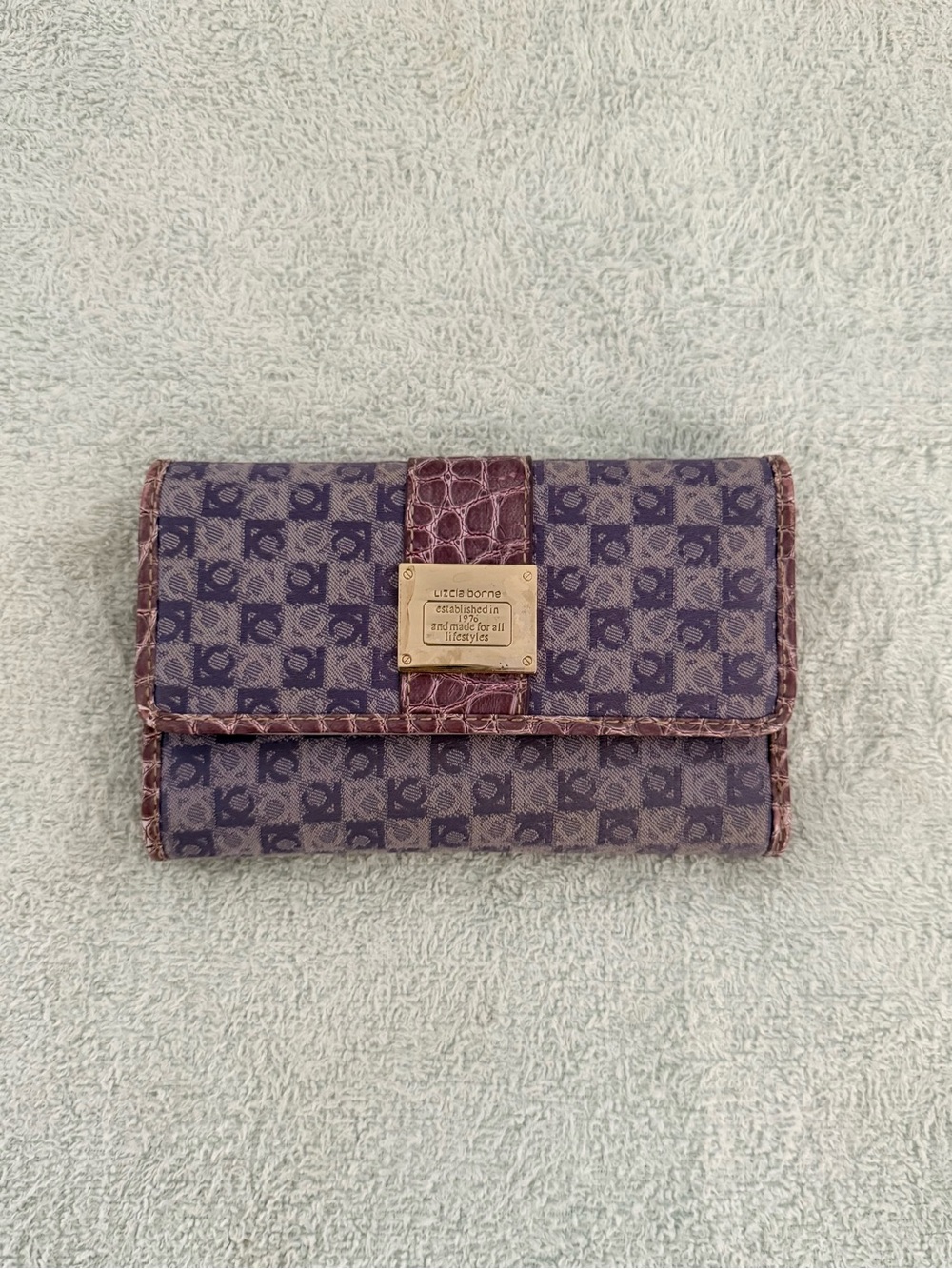 Liz Claiborne Wallet - 6” L x 4” W, Purple Monogram